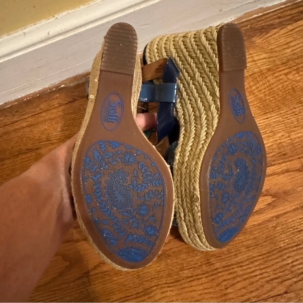 Sofft NWOT blue turquoise wedge sandals a T Strap espadrilles Size 6 women
